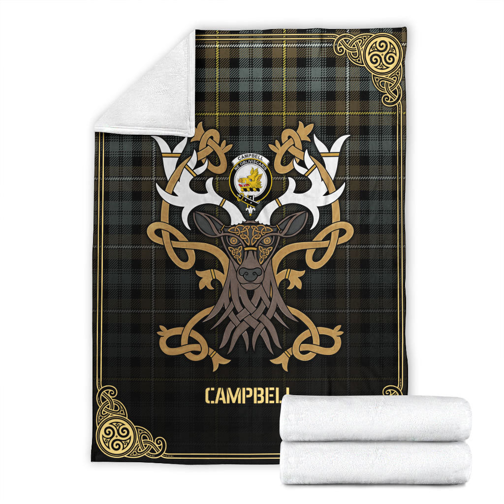 Campbell Argyll Weathered Tartan Crest Premium Blanket - Celtic Stag style