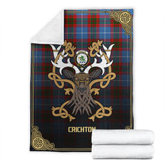 Crichton Tartan Crest Premium Blanket - Celtic Stag style