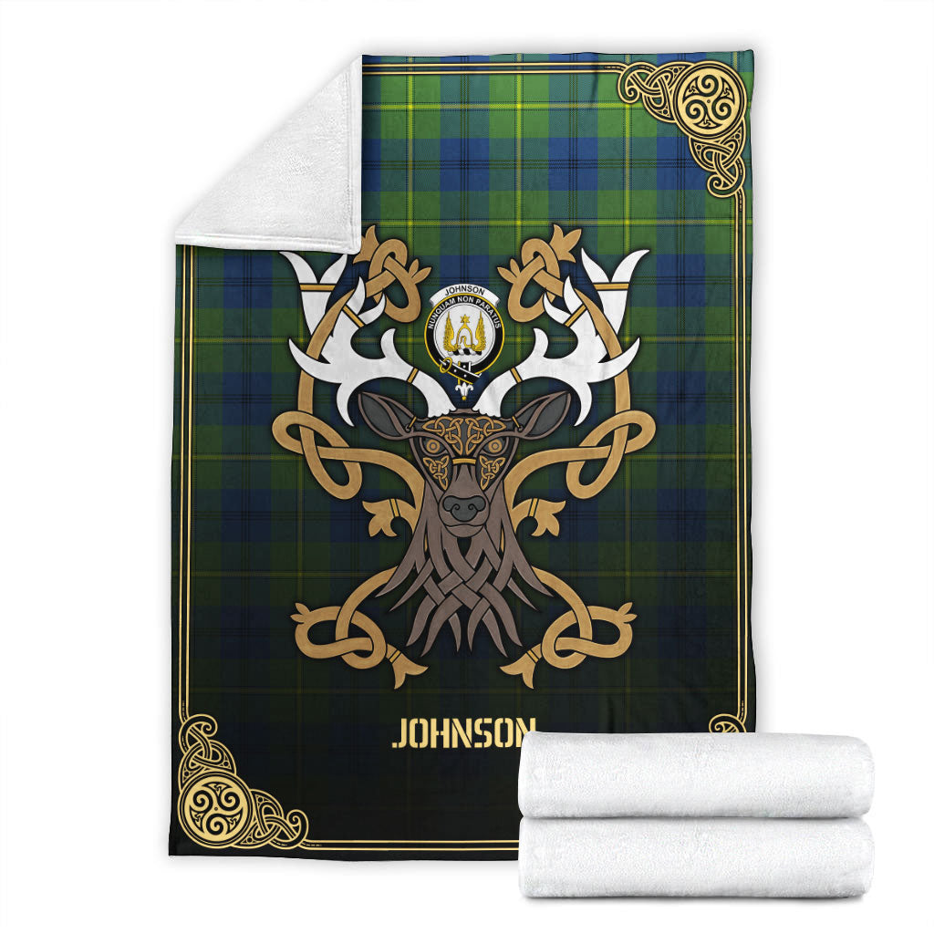 Johnson Ancient Tartan Crest Premium Blanket - Celtic Stag style