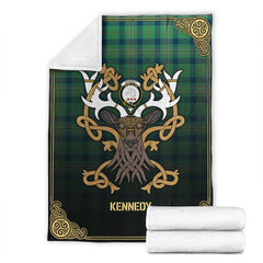 Kennedy Ancient Tartan Crest Premium Blanket - Celtic Stag style