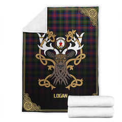 Logan Modern Tartan Crest Premium Blanket - Celtic Stag style