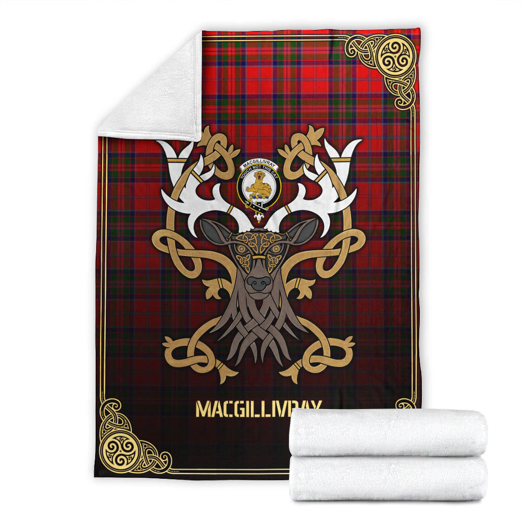 MacGillivray Modern Tartan Crest Premium Blanket - Celtic Stag style