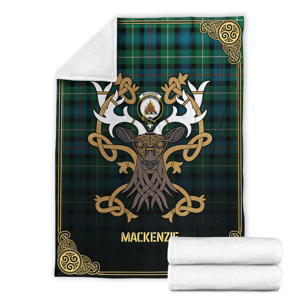 MacKenzie Ancient Tartan Crest Premium Blanket - Celtic Stag style