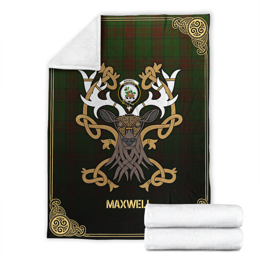 Maxwell Hunting Tartan Crest Premium Blanket - Celtic Stag style
