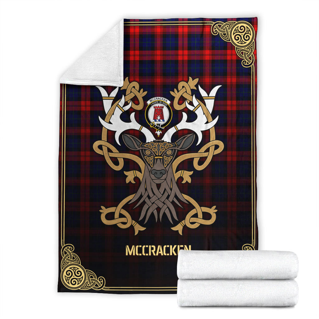 McCracken Tartan Crest Premium Blanket - Celtic Stag style