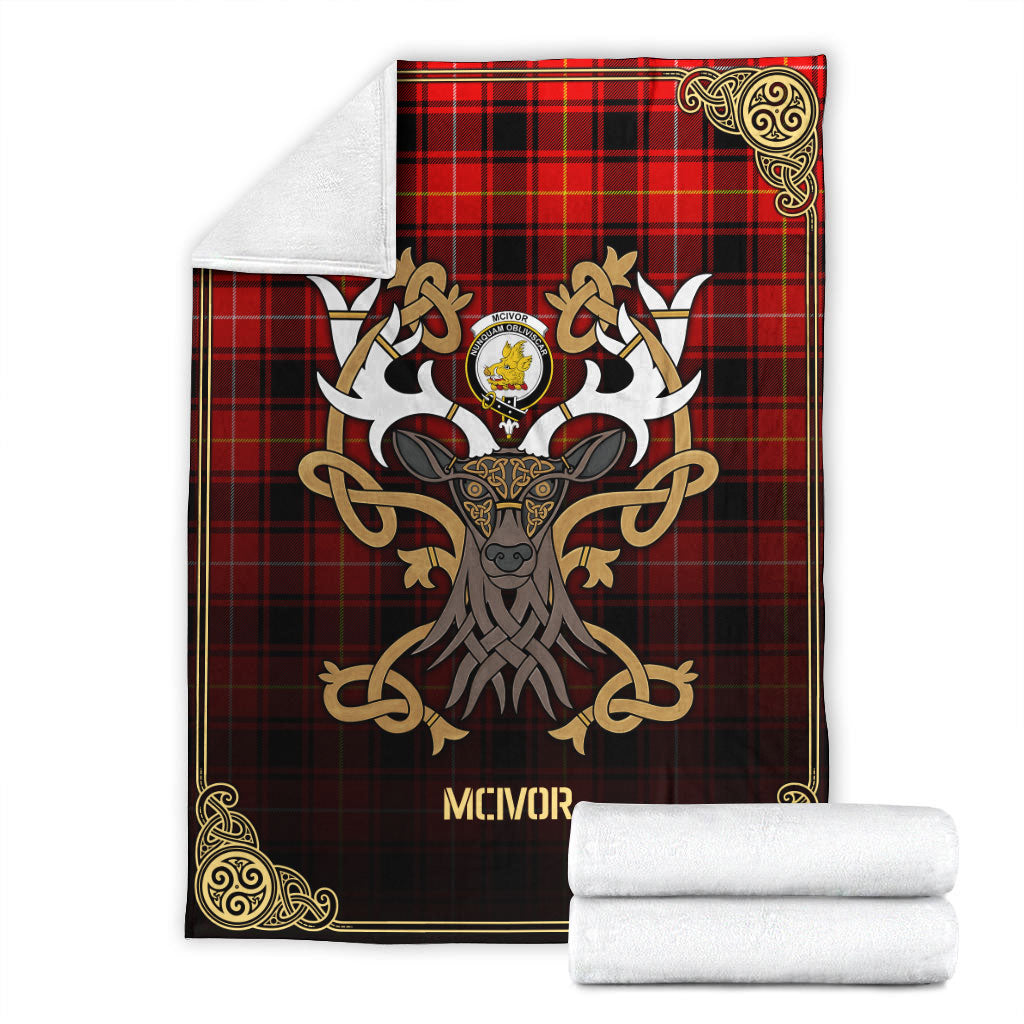 McIvor Tartan Crest Premium Blanket - Celtic Stag style