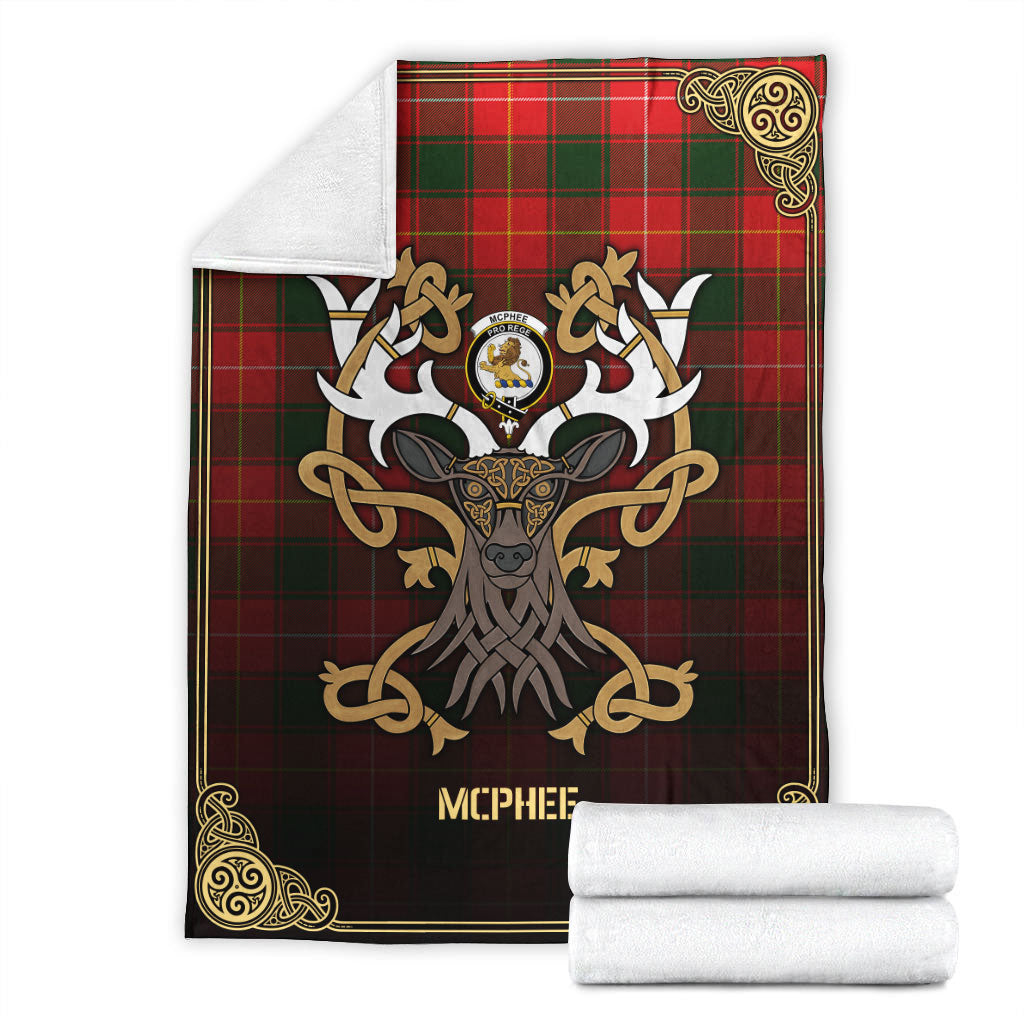 McPhee Tartan Crest Premium Blanket - Celtic Stag style