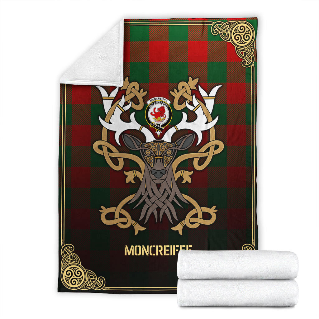 Moncreiffe (or Moncreiff) Tartan Crest Premium Blanket - Celtic Stag style