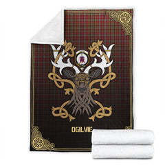 Ogilvie Tartan Crest Premium Blanket - Celtic Stag style