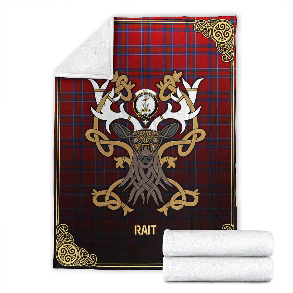 Rait Tartan Crest Premium Blanket - Celtic Stag style