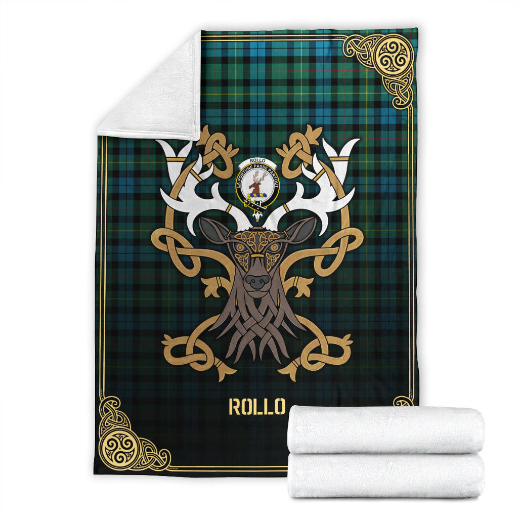 Rollo Ancient Tartan Crest Premium Blanket - Celtic Stag style