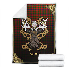 Skene Modern Tartan Crest Premium Blanket - Celtic Stag style