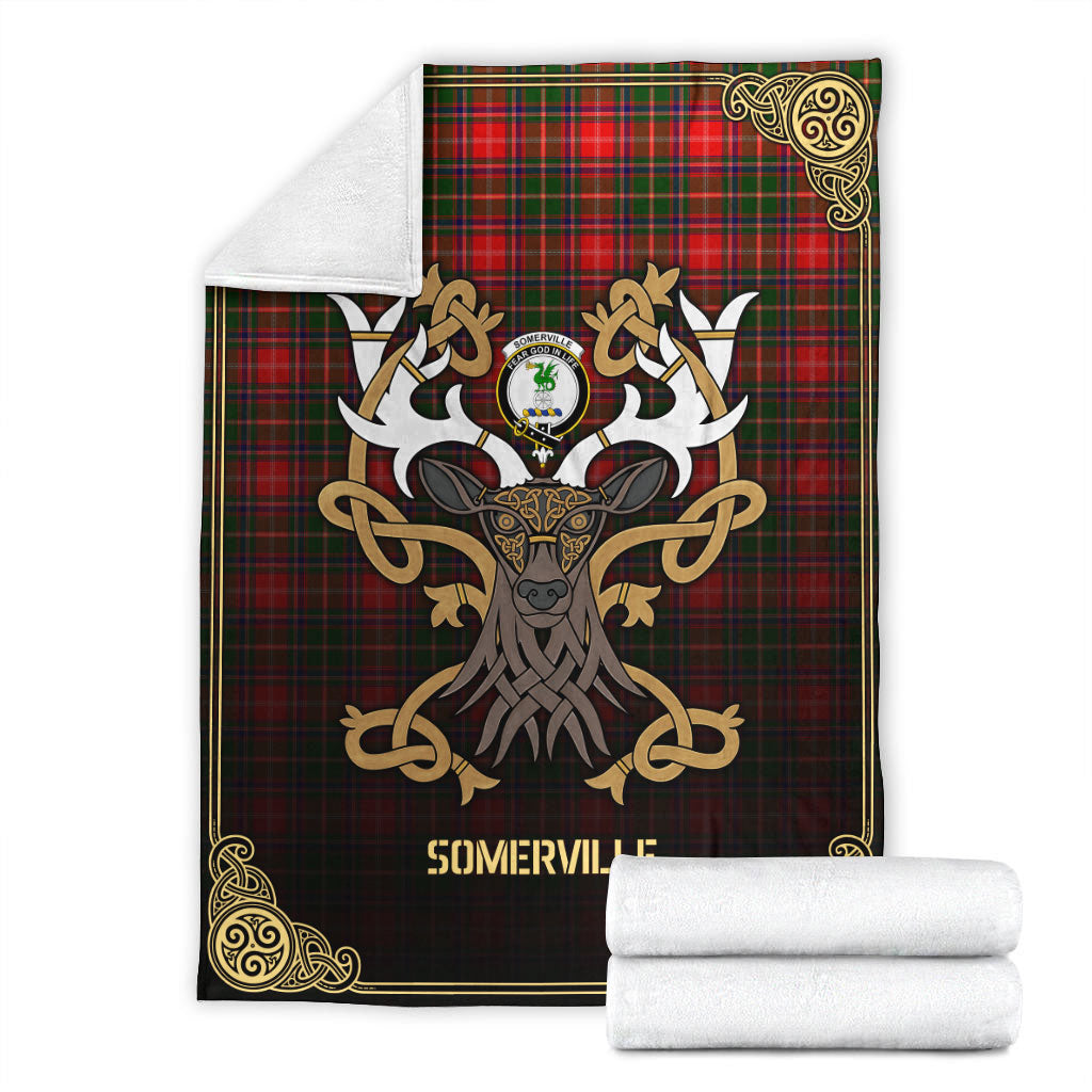 Somerville Tartan Crest Premium Blanket - Celtic Stag style