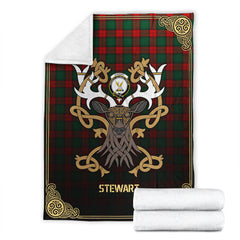 Stewart Atholl Modern Tartan Crest Premium Blanket - Celtic Stag style