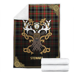 Stewart Black Tartan Crest Premium Blanket - Celtic Stag style