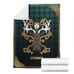 Stewart Old Ancient Tartan Crest Premium Blanket - Celtic Stag style