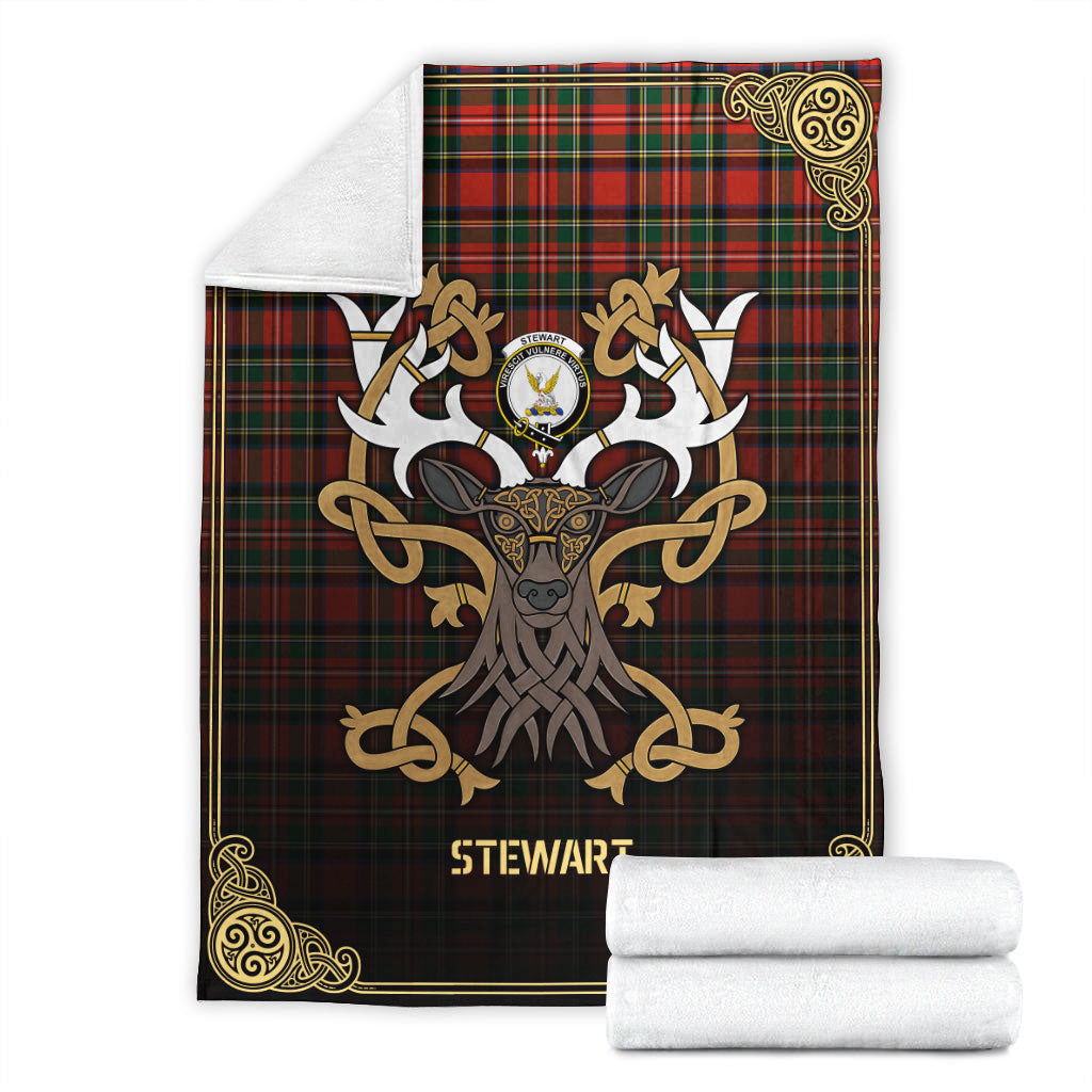 Stewart Royal Modern Tartan Crest Premium Blanket - Celtic Stag style