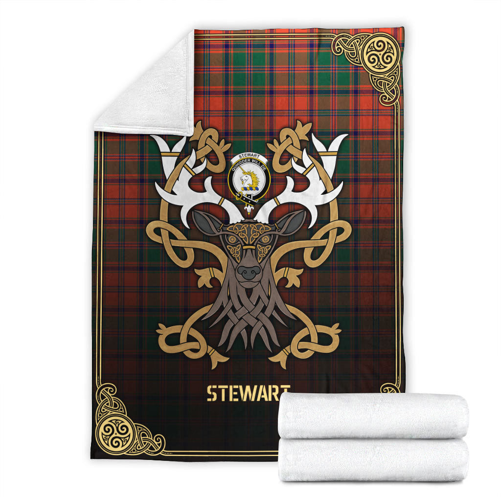 Stewart of Appin Ancient Tartan Crest Premium Blanket - Celtic Stag style