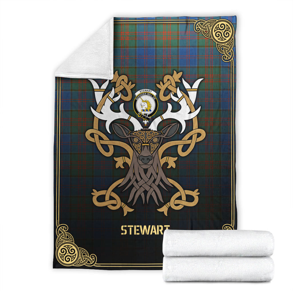 Stewart of Appin Hunting Ancient Tartan Crest Premium Blanket - Celtic Stag style