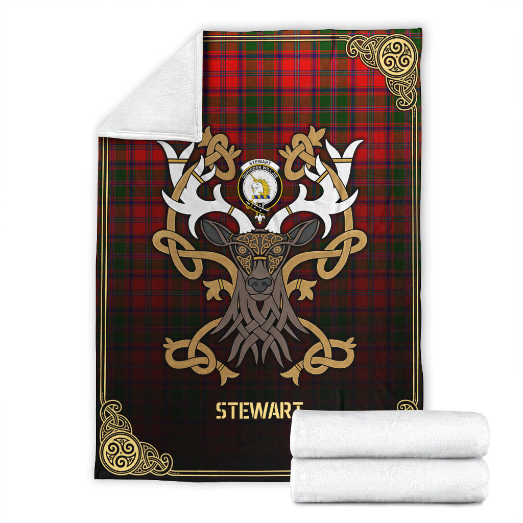 Stewart of Appin Modern Tartan Crest Premium Blanket - Celtic Stag style