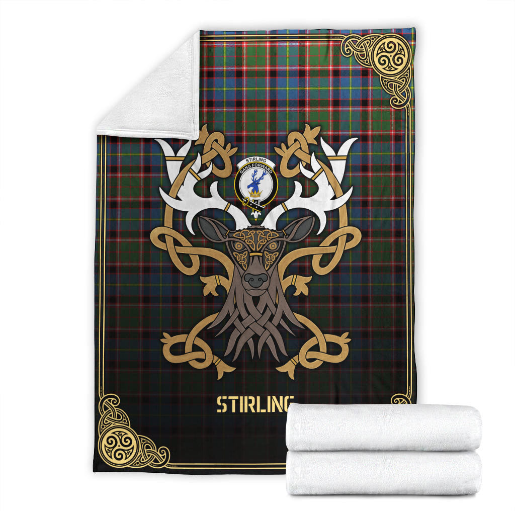 Stirling (of Cadder-Present Chief) Tartan Crest Premium Blanket - Celtic Stag style