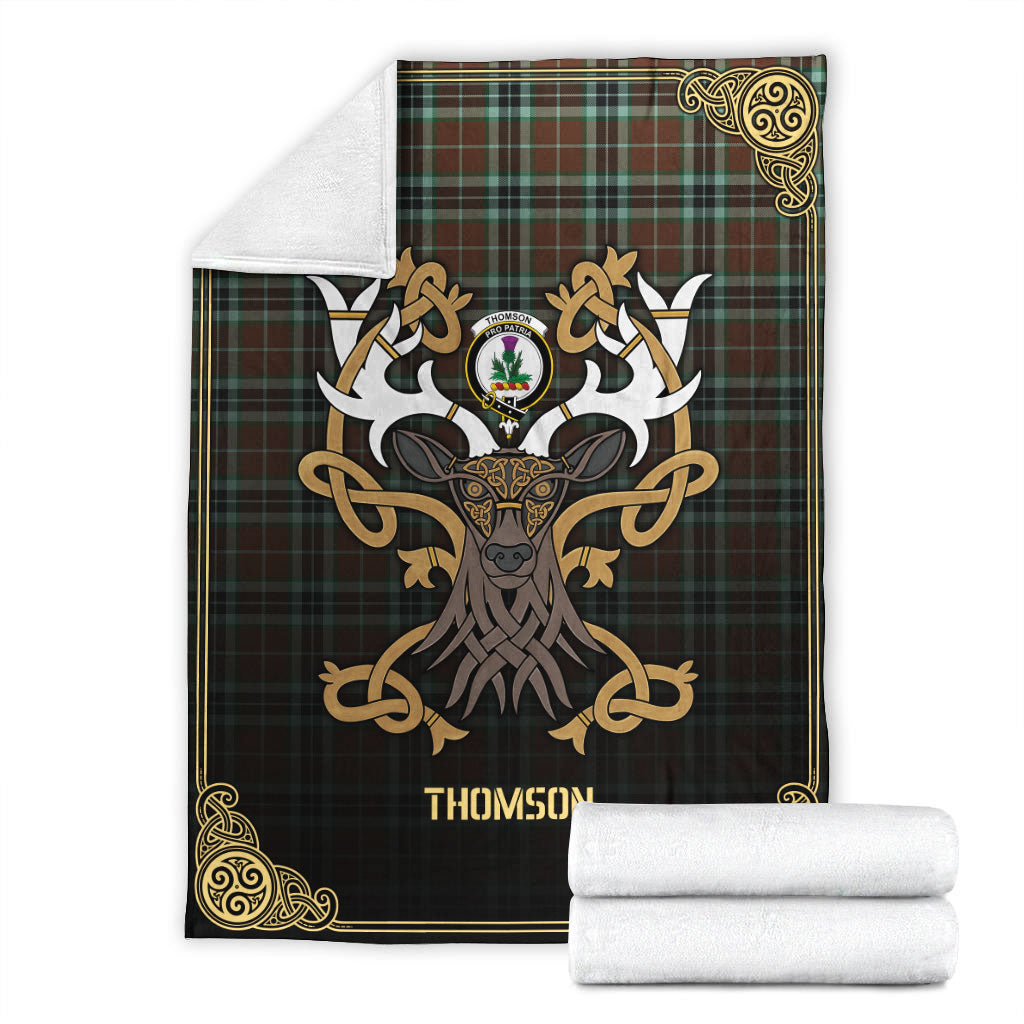 Thomson Hunting Modern Tartan Crest Premium Blanket - Celtic Stag style