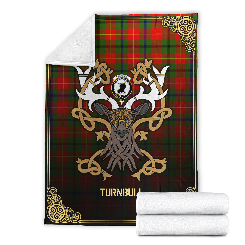 Turnbull Dress Tartan Crest Premium Blanket - Celtic Stag style