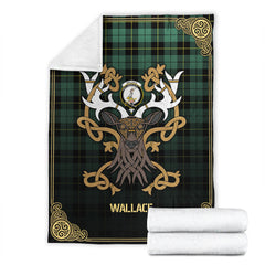 Wallace Hunting Ancient Tartan Crest Premium Blanket - Celtic Stag style