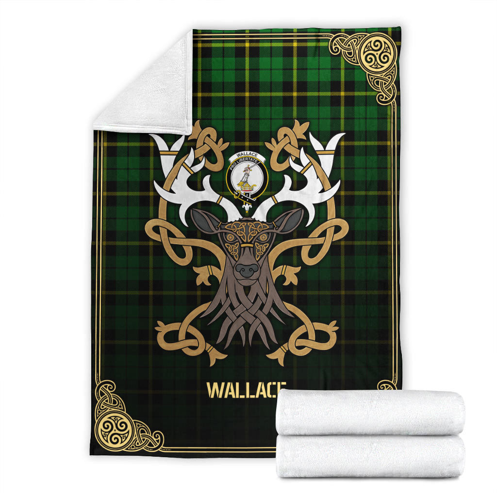 Wallace Hunting Modern Tartan Crest Premium Blanket - Celtic Stag style