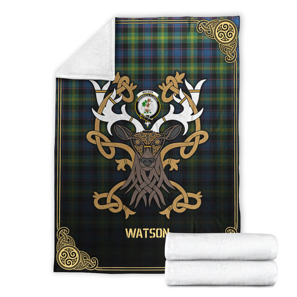 Watson Ancient Tartan Crest Premium Blanket - Celtic Stag style