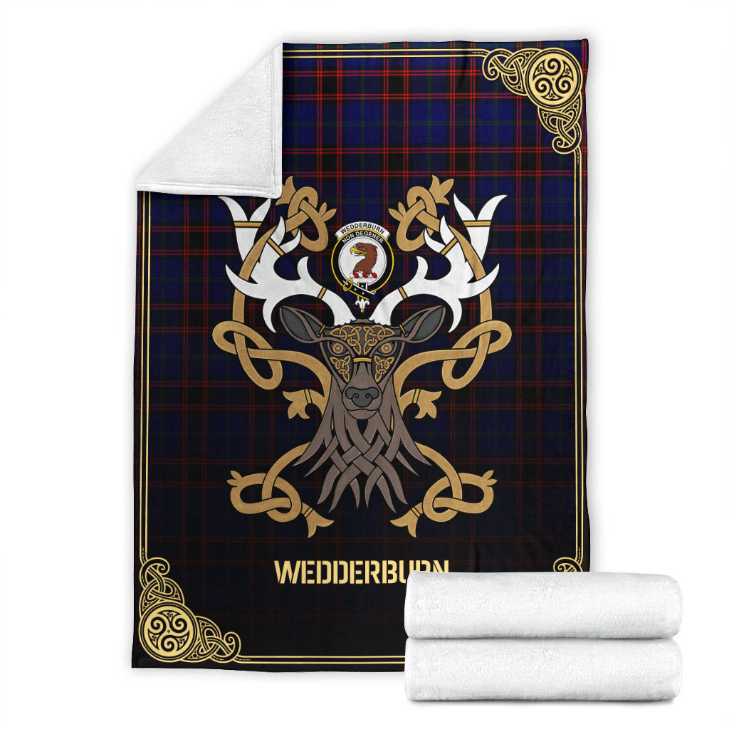 Wedderburn Tartan Crest Premium Blanket - Celtic Stag style