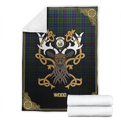 Wood Tartan Crest Premium Blanket - Celtic Stag style