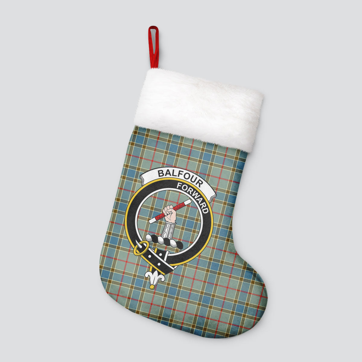 Balfour Blue Tartan Crest Christmas Stocking