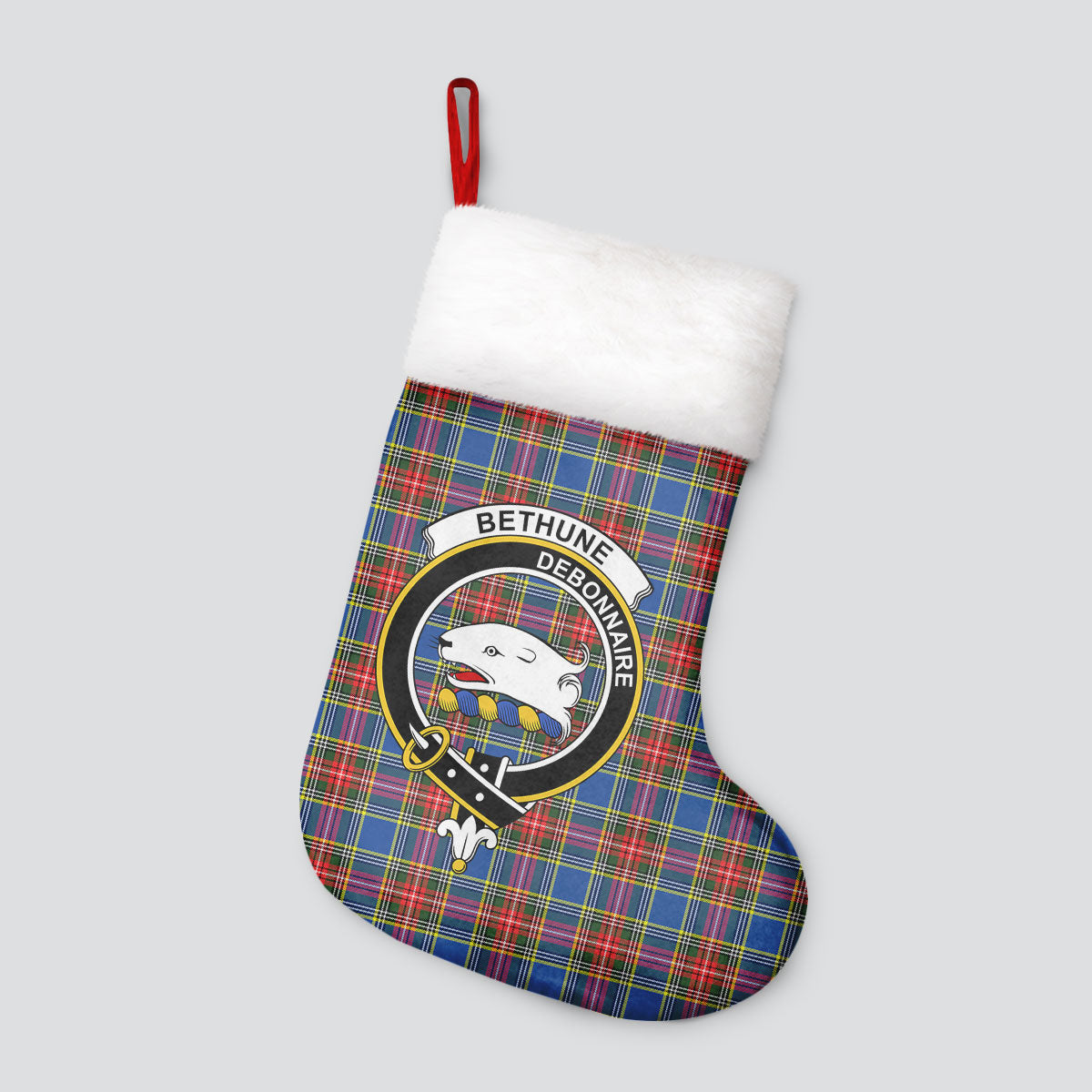 Bethune Modern Tartan Crest Christmas Stocking