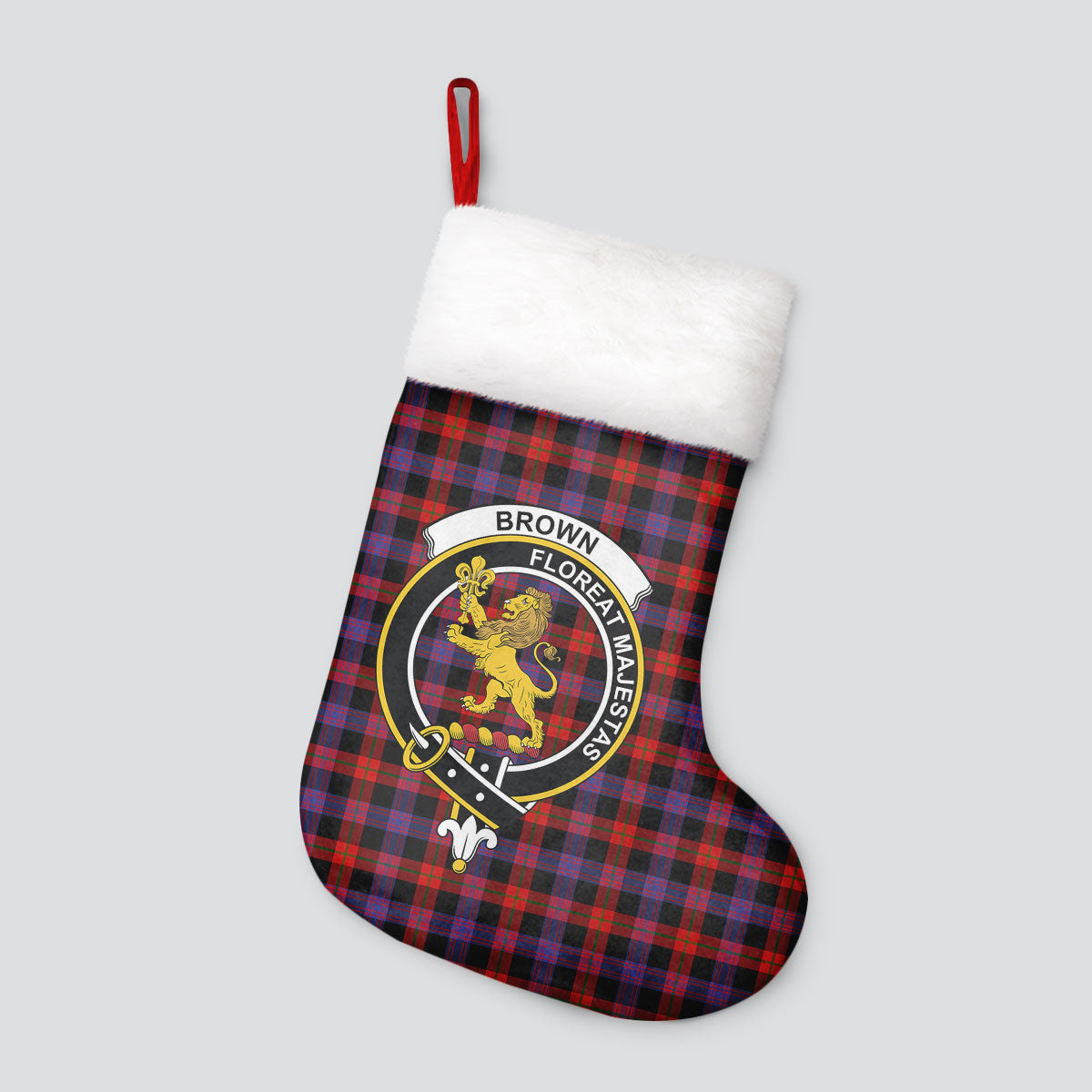 Brown Modern Tartan Crest Christmas Stocking