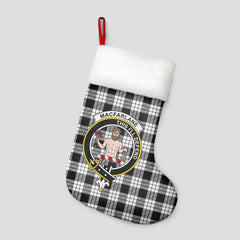 MacFarlane Black _ White Tartan Crest Christmas Stocking