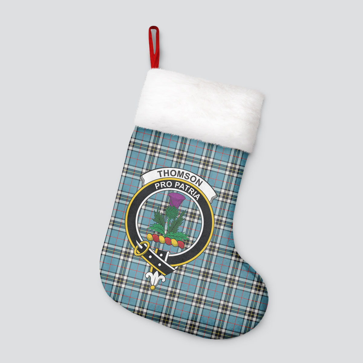 Thomson Blue Tartan Crest Christmas Stocking