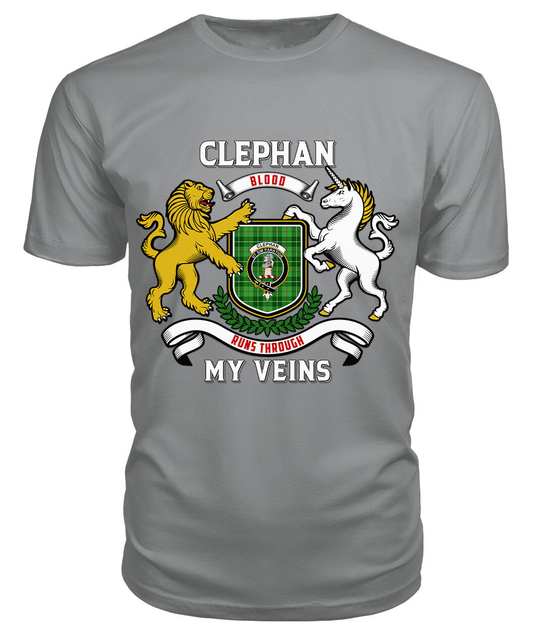 Clephan (or Clephane) Tartan Crest 2D T-shirt - Blood Runs Through My Veins Style