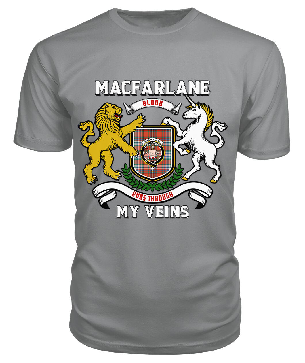 MacFarlane Ancient Tartan Crest 2D T-shirt - Blood Runs Through My Veins Style