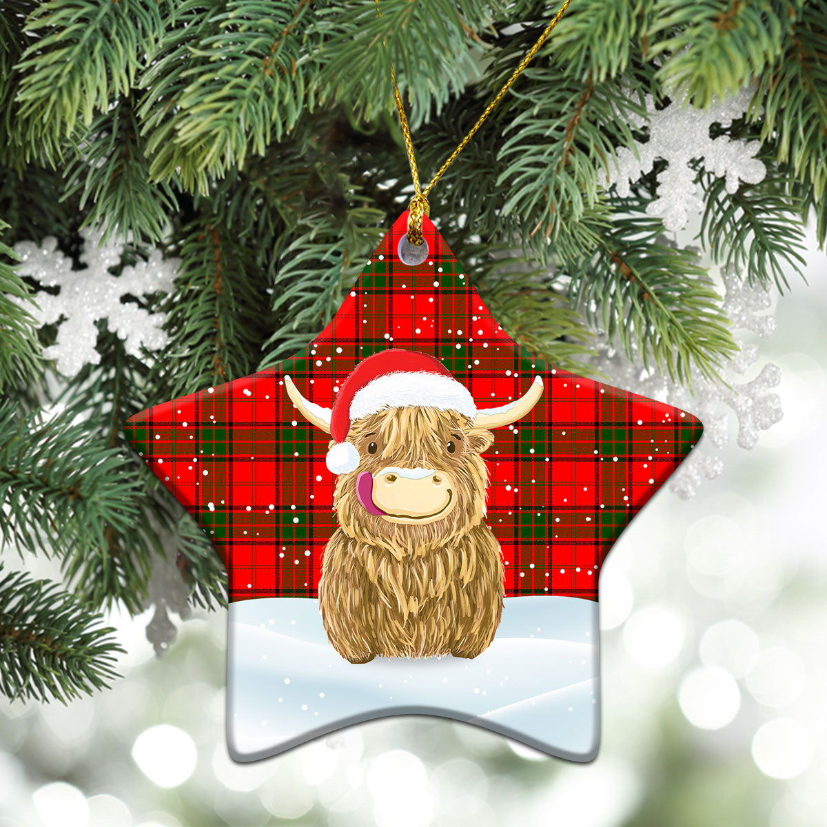 Adair Modern Tartan Christmas Ceramic Ornament - Highland Cows Style