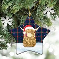 Agnew Modern Tartan Christmas Ceramic Ornament - Highland Cows Style