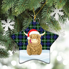 Baillie Modern Tartan Christmas Ceramic Ornament - Highland Cows Style