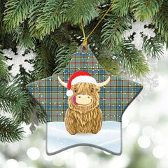 Balfour Blue Tartan Christmas Ceramic Ornament - Highland Cows Style