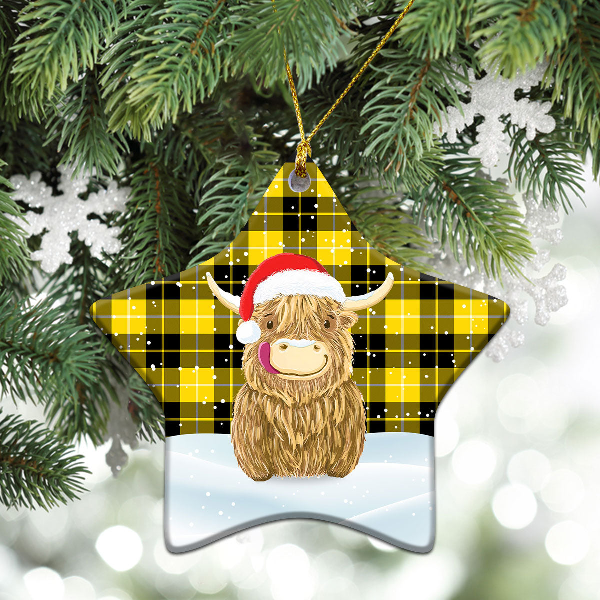 Barclay Dress Modern Tartan Christmas Ceramic Ornament - Highland Cows Style