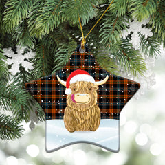 Broun Ancient Tartan Christmas Ceramic Ornament - Highland Cows Style