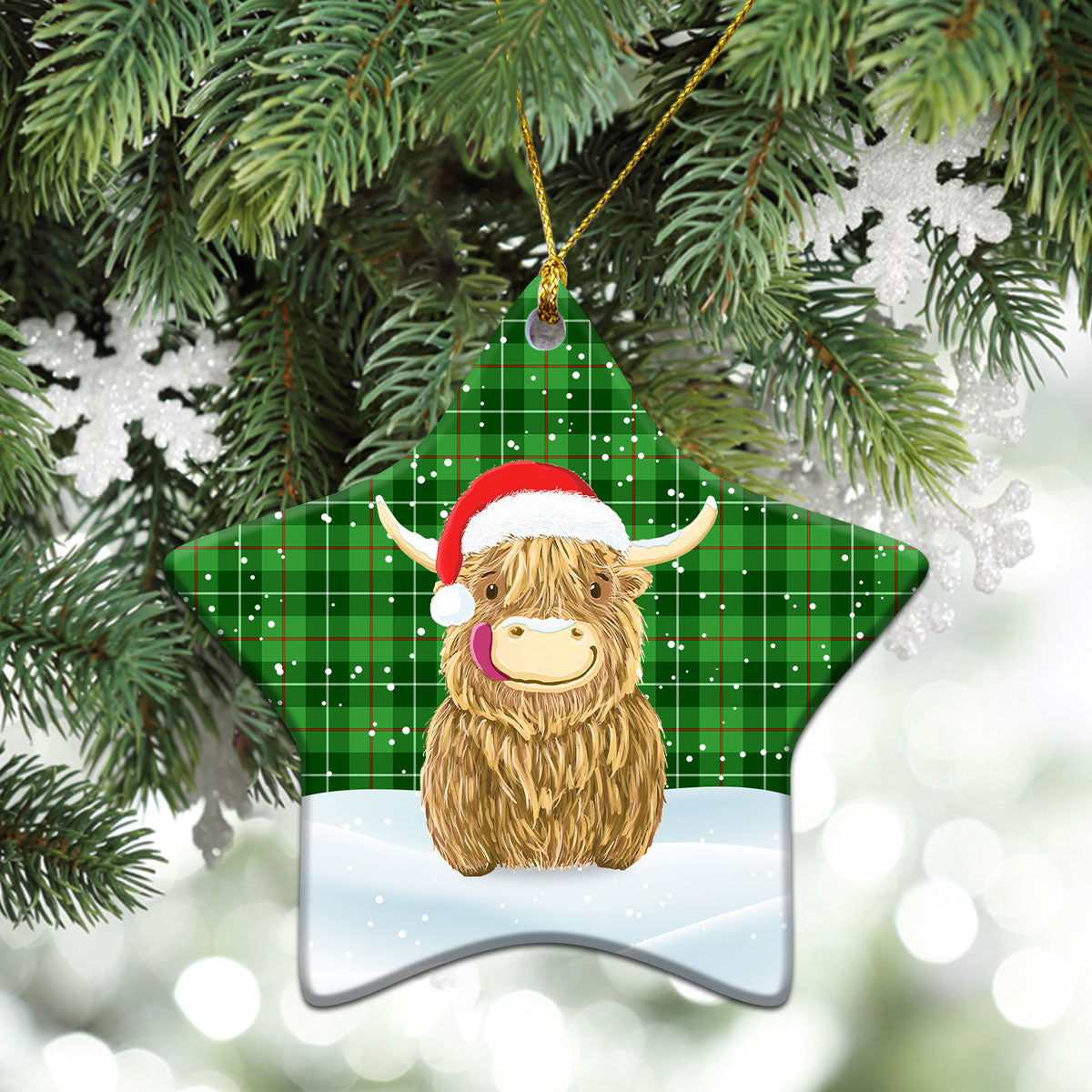 Clephan (or Clephane) Tartan Christmas Ceramic Ornament - Highland Cows Style