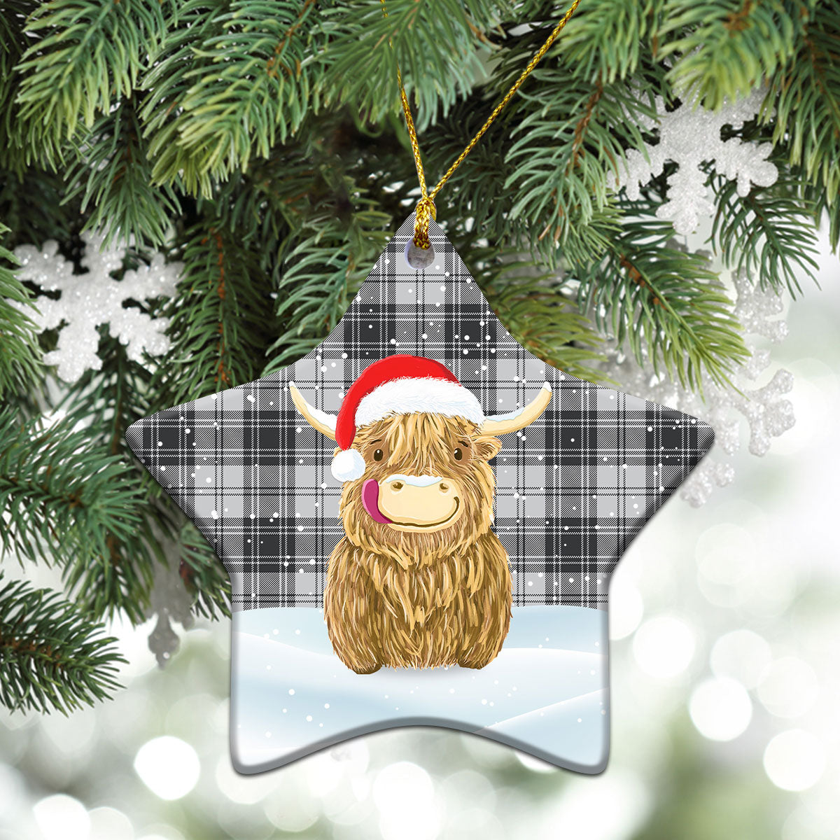 Glen Tartan Christmas Ceramic Ornament - Highland Cows Style