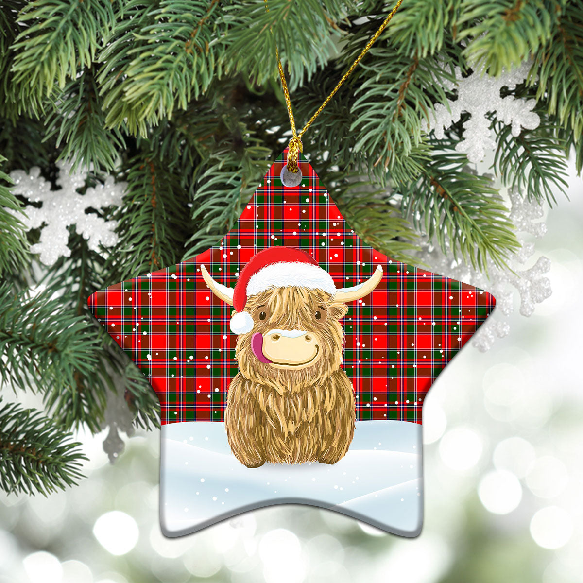 Spens (or Spence) Tartan Christmas Ceramic Ornament - Highland Cows Style