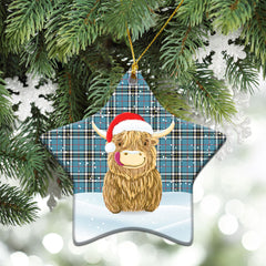 Thomson Blue Tartan Christmas Ceramic Ornament - Highland Cows Style