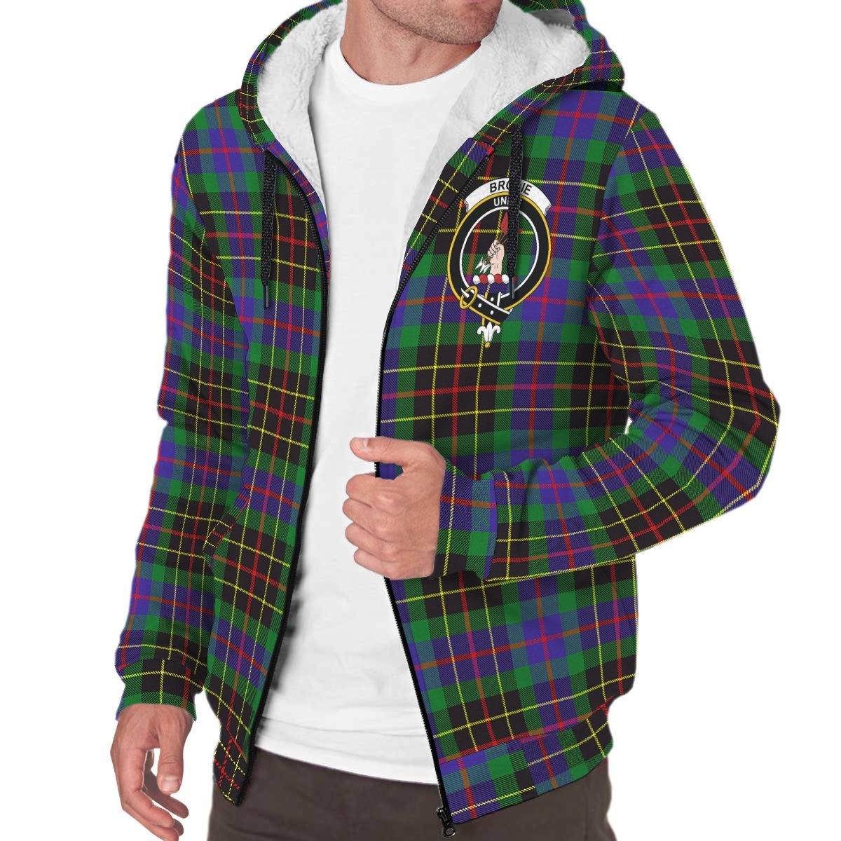 Brodie Hunting Modern Tartan Crest Sherpa Hoodie